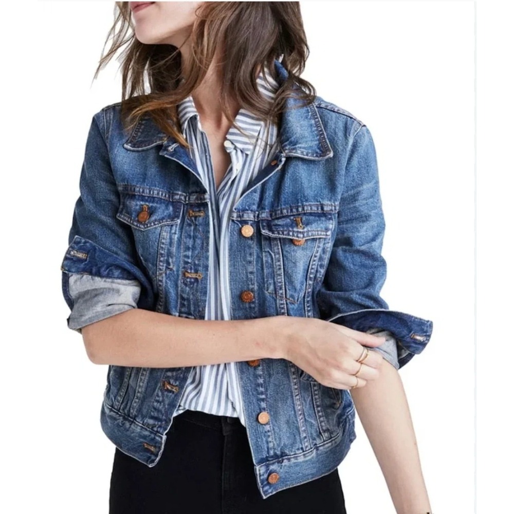 Madewell Jean Jacket Blue Denim Medium Wash Classic Button Up Trucker Coat Small